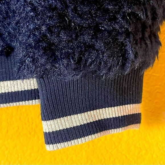 KIDPIK Fuzzy Bomber Jacket Super Dark Navy Almost Black Girls Size 12 L Zip Up - Picture 8 of 10